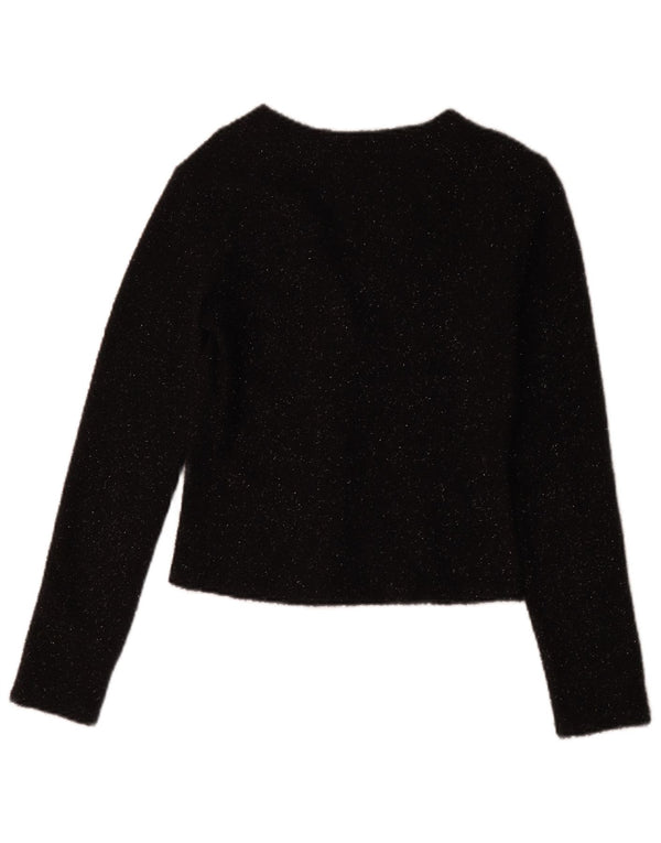 Vintage Damen Crop Cardigan Pullover UK 4 XS Schwarz meliert