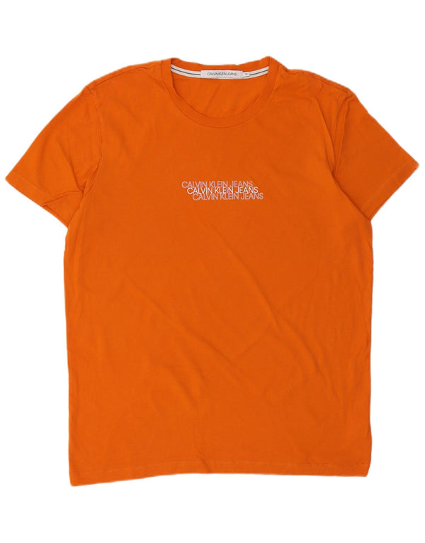 Calvin Klein Jeans Herren Grafik T-Shirt Top XL Orange Baumwolle