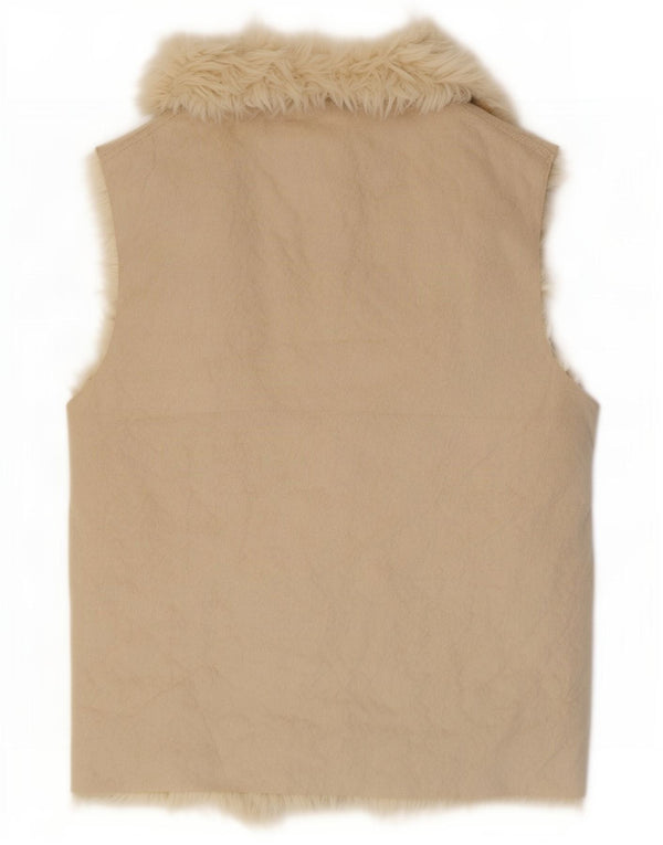Zara Womens Open Sherpa Gilet UK 6 XS Beige Acryl