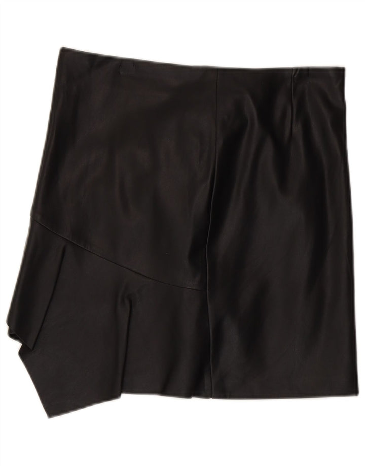 Sisley Damen Asymmetrischer Lederrock UK 12 Medium W30 Schwarz Polyester