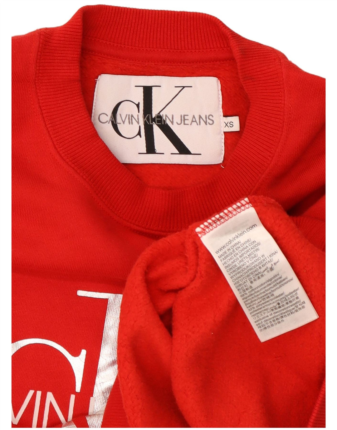 CALVIN KLEIN JEANS Damen Übergroßer Crop Sweatshirt Pullover UK 6 XS Rot