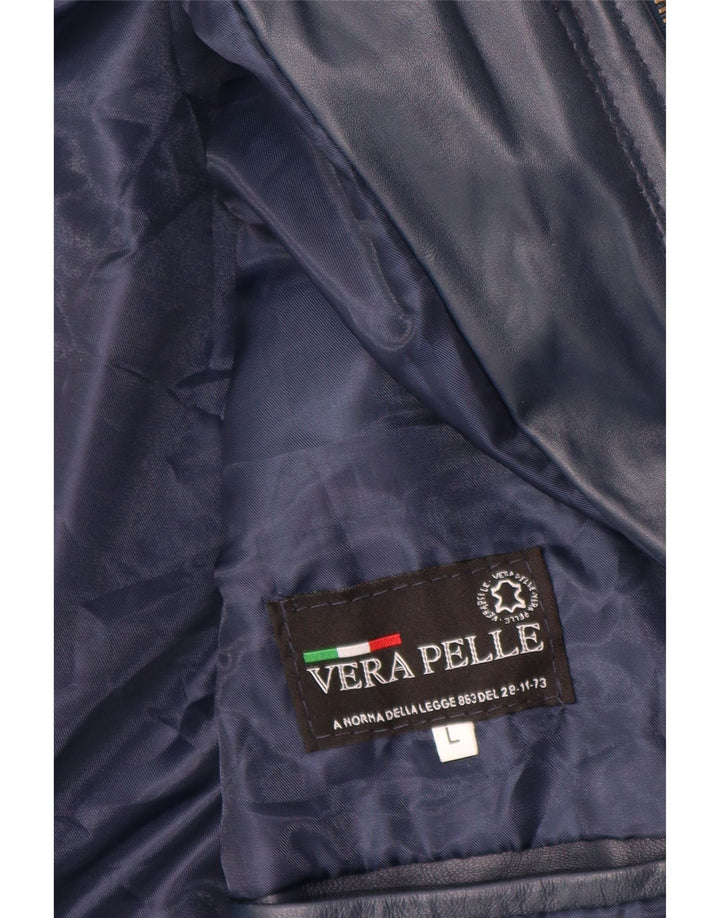 VINTAGE Damen-Lederjacke mit Kapuze, UK 14, großes marineblaues Leder