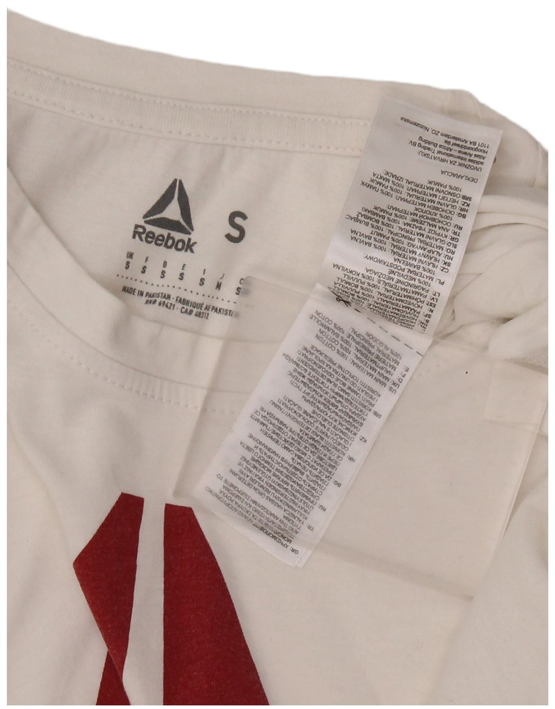 REEBOK Herren-T-Shirt mit Grafik, Größe S, weiße Baumwolle