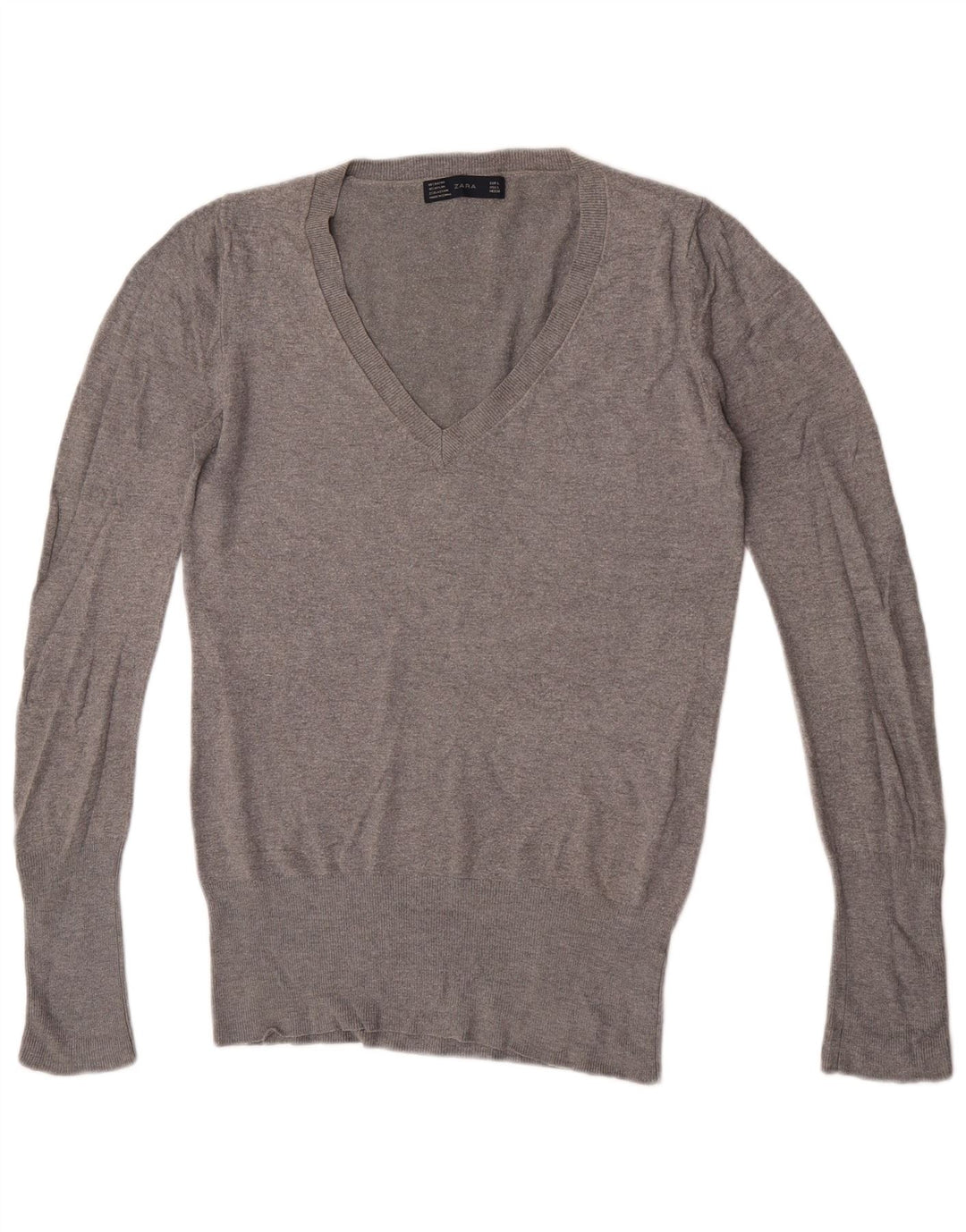 Zara Herren-Pullover mit V-Ausschnitt, groß, grau gefleckter Viskose