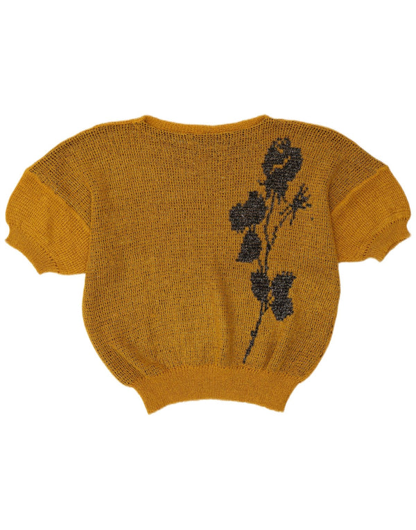 Vintage Damen Kurzärmeliger Pullover mit U-Boot-Ausschnitt UK 14 Medium Gold Retr