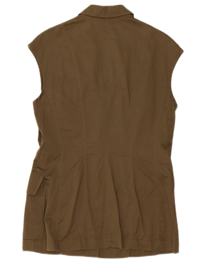 MONDI Damen-Blazer, ärmellos, 4 Knöpfe, EU 38, mittlere Khaki-Baumwolle