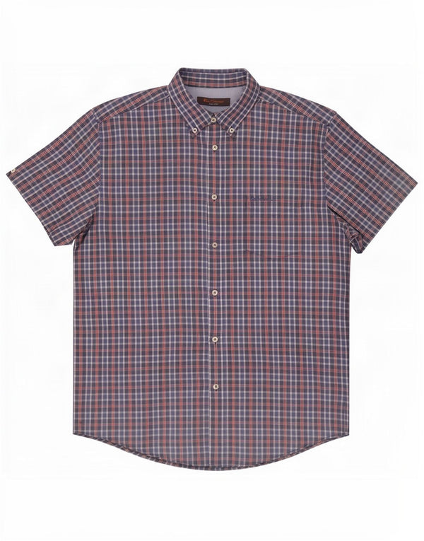 Ben Sherman Herren-Kurzarmhemd XL, blau kariert, Baumwolle