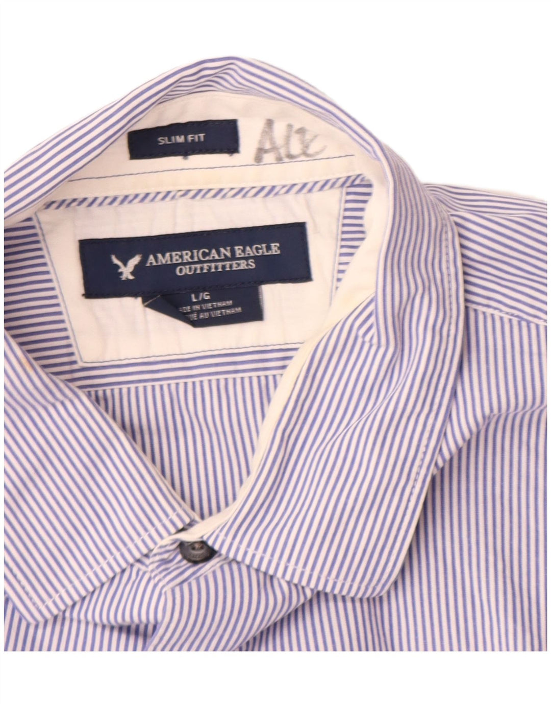 American Eagle Herren-Slim-Fit-Hemd, groß, blau gestreift, Baumwolle