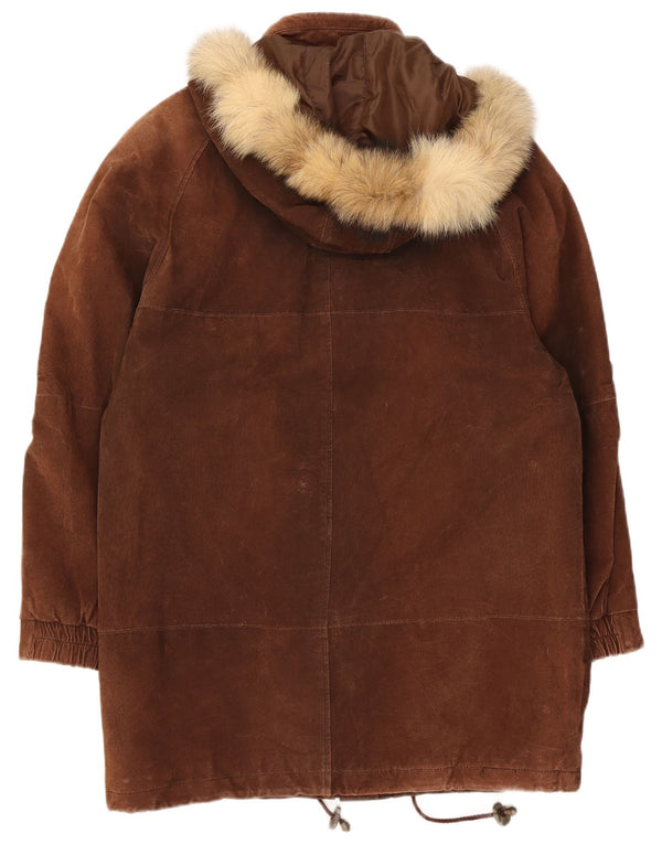 Vintage Damen Wildledermantel mit Kapuze, UK 14, großes braunes Leder