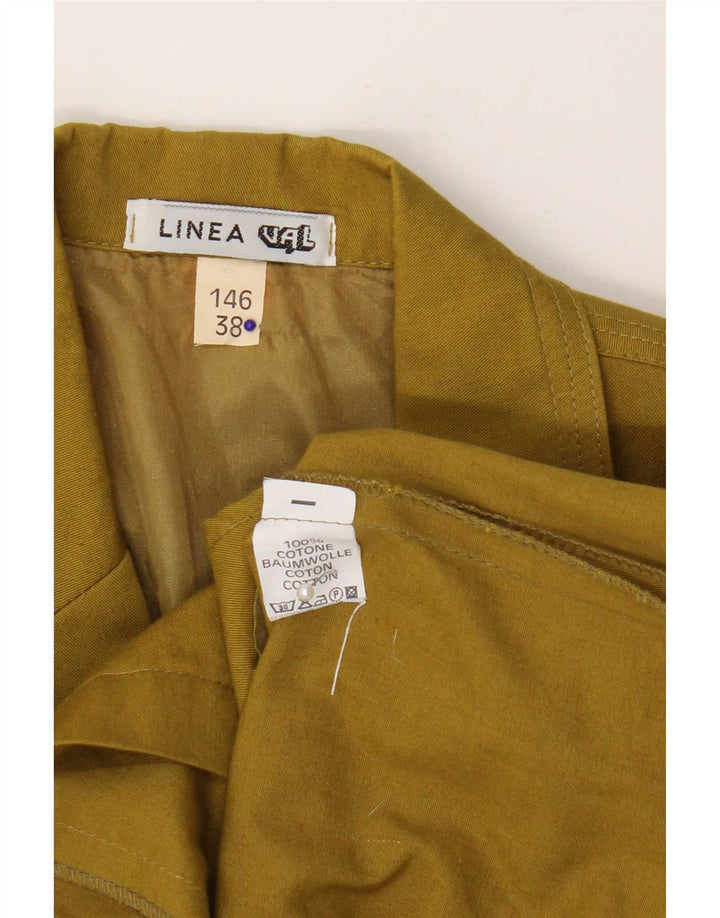 Vintage Damen 3/4 Ärmel 2 Knopf Blazer Jacke EU 38 Medium Khaki Baumwolle