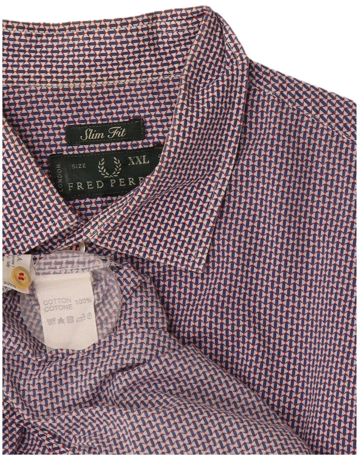 Fred Perry Herren Slim Fit Hemd 2XL Marineblau aus geometrischer Baumwolle
