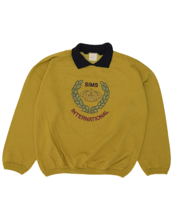 Vintage Herren Grafik Polo Neck Sweatshirt Pullover XL Grün
