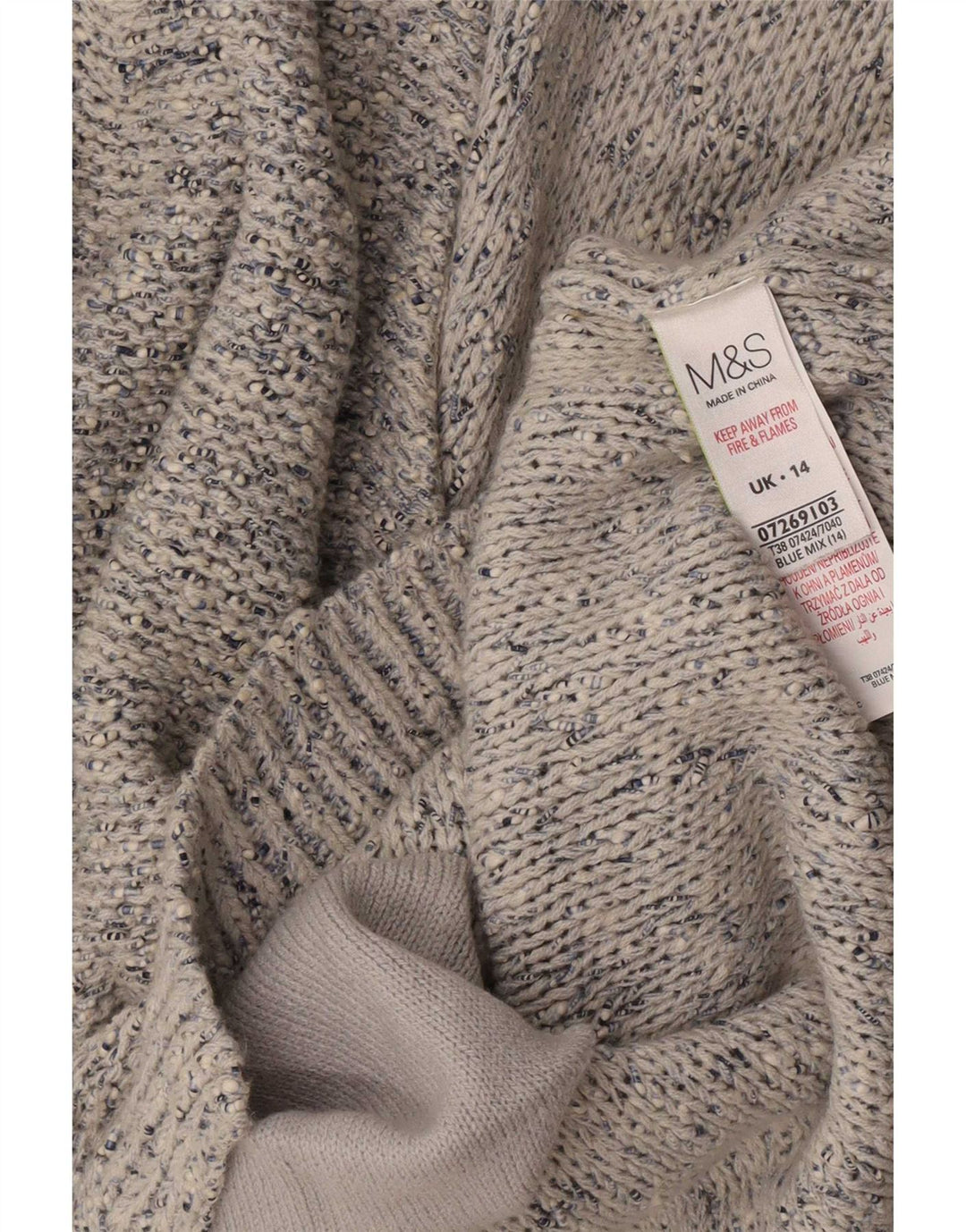 Marks & Spencer Damen-Cardigan-Pullover UK 14 Mittelblau gefleckte Baumwolle