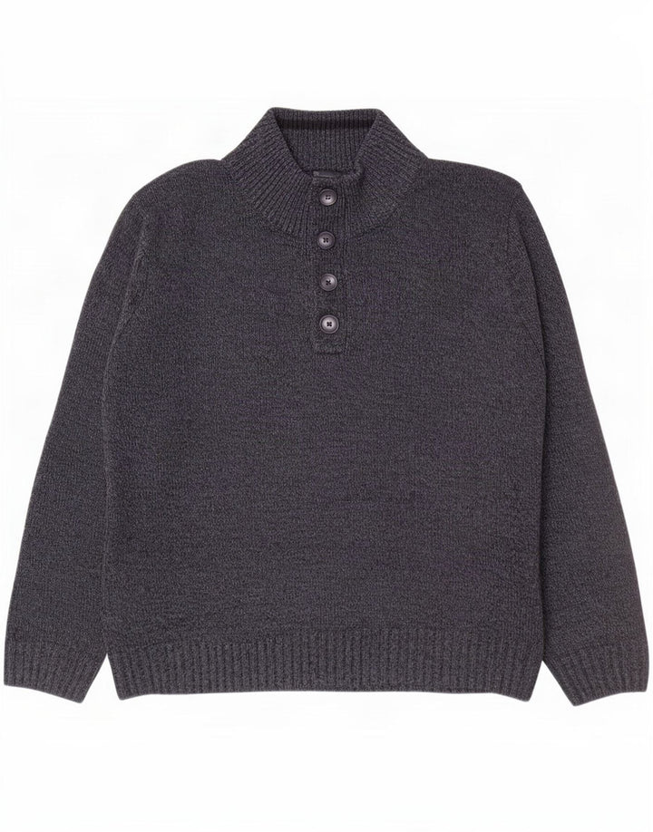 Marks & Spencer Herren-Pullover mit Knopfkragen, groß, Marineblau meliert