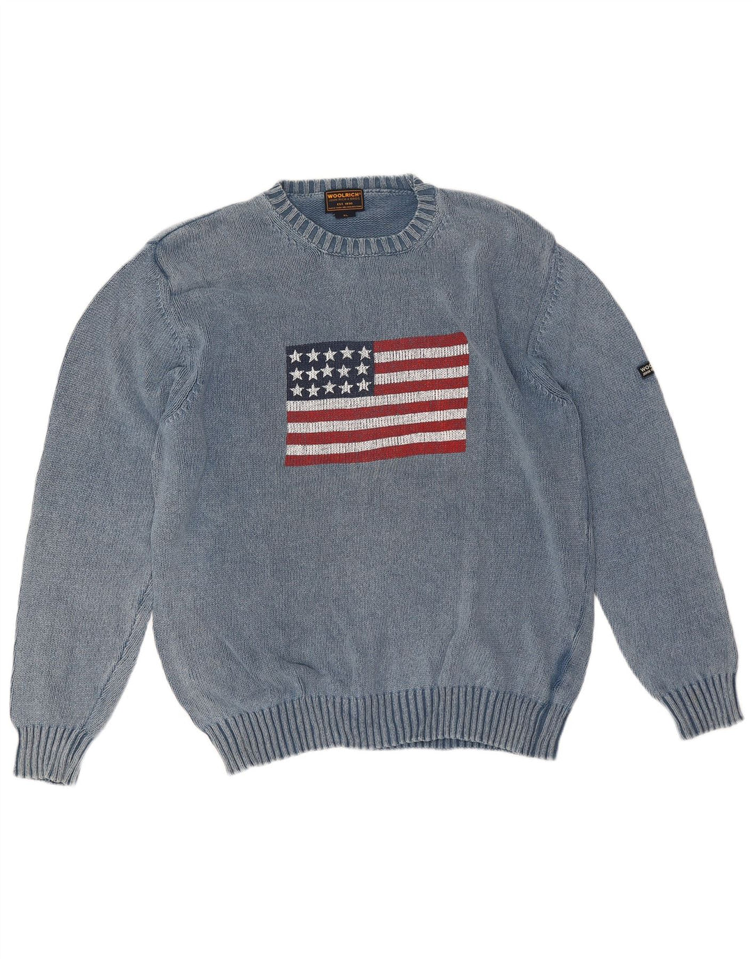 Woolrich Herren-Pullover mit grafischem Rundhalsausschnitt, XL, blau, Baumwolle