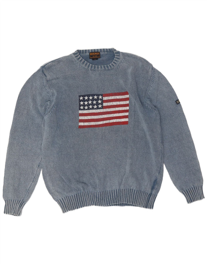 Woolrich Herren-Pullover mit grafischem Rundhalsausschnitt, XL, blau, Baumwolle