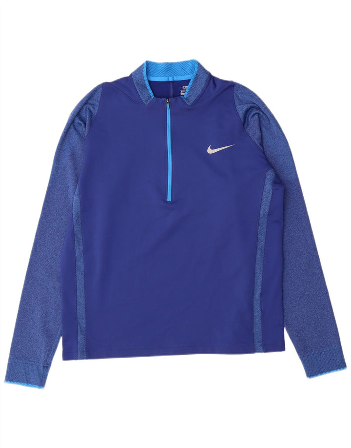 NIKE Herren Dri Fit Pullover-Trainingsoberteil mit Reißverschluss und Halsausschnitt, Mittelblau