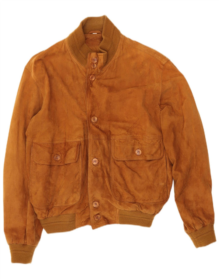 VINTAGE Herren-Bomberjacke aus Wildleder mit lockerer Passform, EU 46, kleines beiges Leder