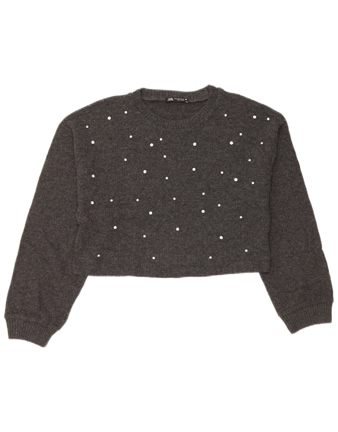 Zara Damen Crop Boat Neck Pullover Pullover UK 10 Small Grau Polyester