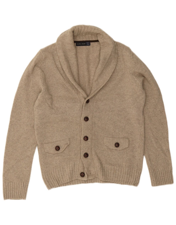 Zara Herren-Cardigan-Pullover aus mittelgrauer Wolle
