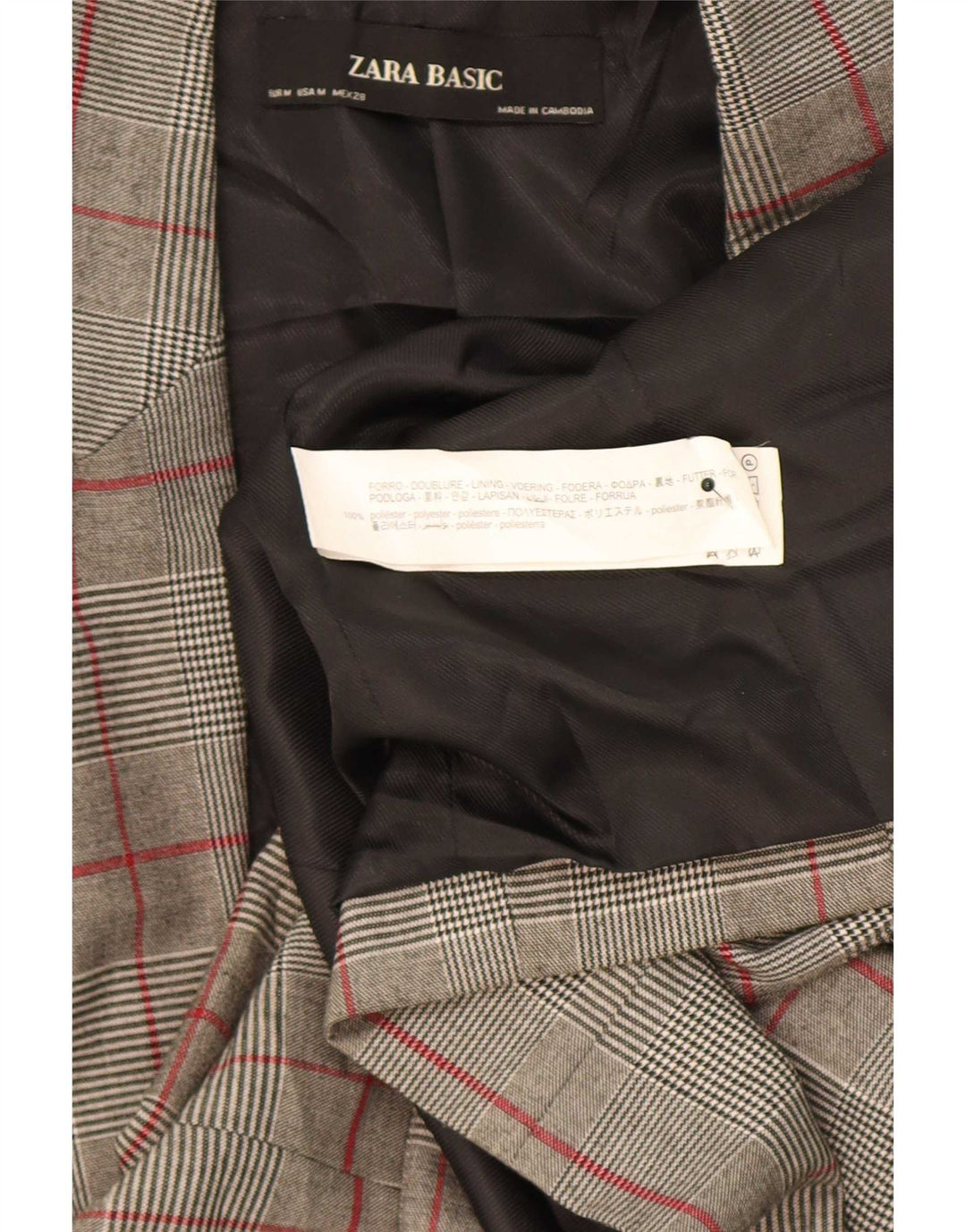 Zara Damen 1-Knopf-Blazerjacke UK 12 Mittelgrau kariertes Polyester