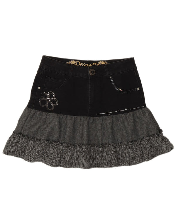 Desigual Damen Mini-Jeansrock EU 36 Small W27 Schwarze Colourblock-Baumwolle