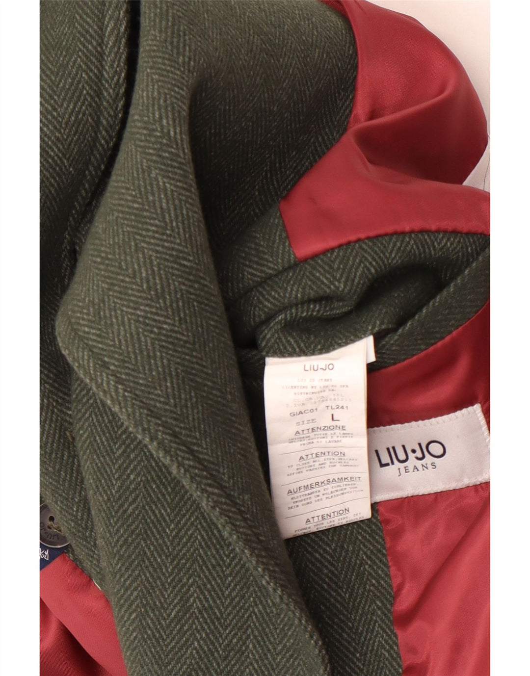 Liu Jo Herren Pea Coat UK 40 Große grüne Wolle mit Fischgrätenmuster