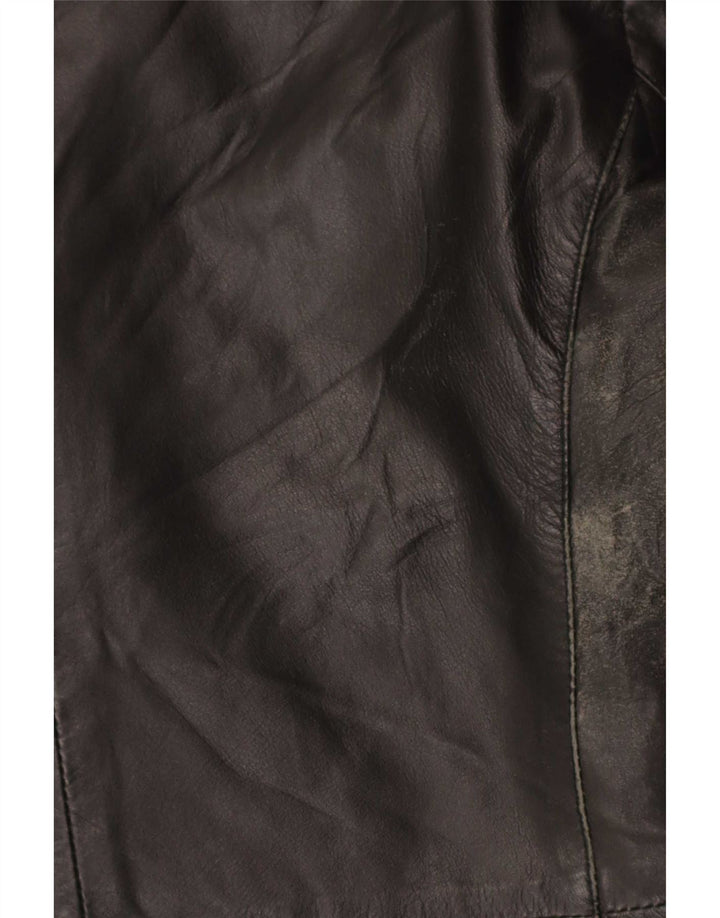 Vintage Damen 3-Knopf-Lederblazerjacke UK 14 Mittelschwarzes Leder