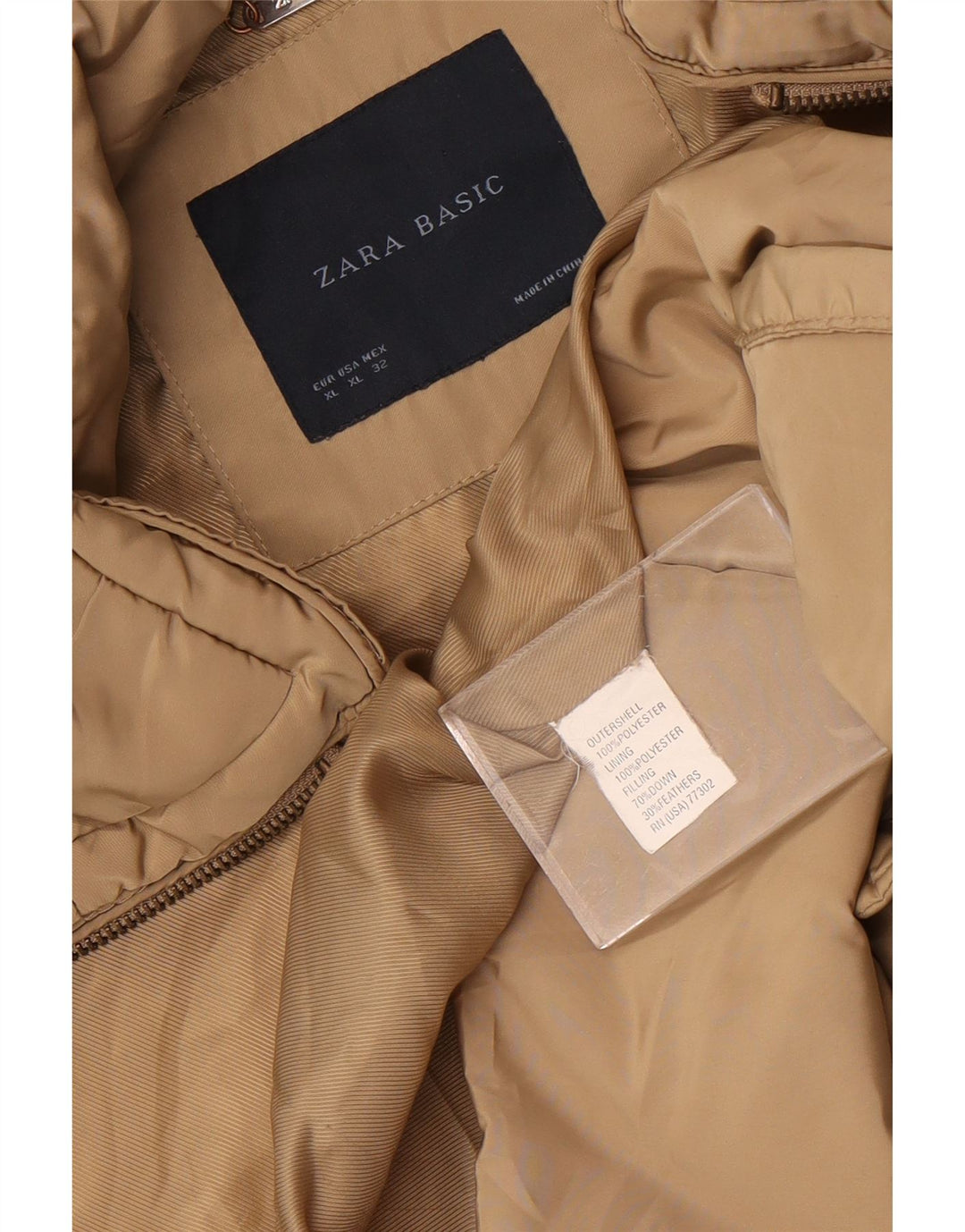 Zara Damen Wattierte Jacke UK 18 XL Beige Polyester