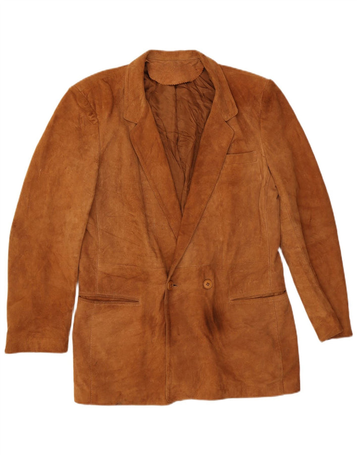 Vintage Herren Zweireiher Wildleder Blazer Jacke IT 52 XL Braunes Leder