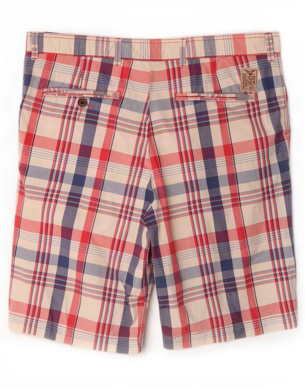 Tommy Hilfiger Mens Chino Shorts W34 Large Pink Check Cotton