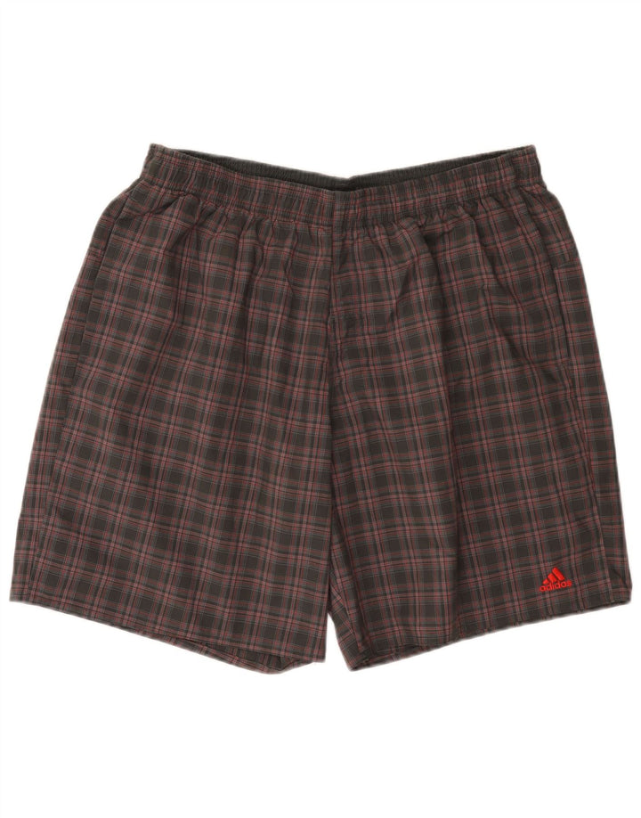Adidas Herren Sportshorts XL grau kariertes Polyester