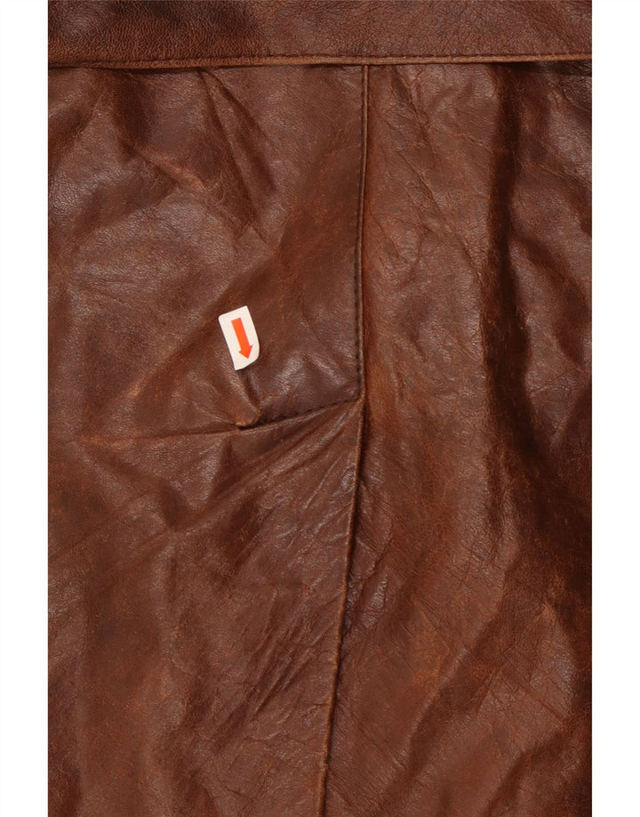 VINTAGE Herren Zweireihiger Militärledermantel IT 50 Large Braun