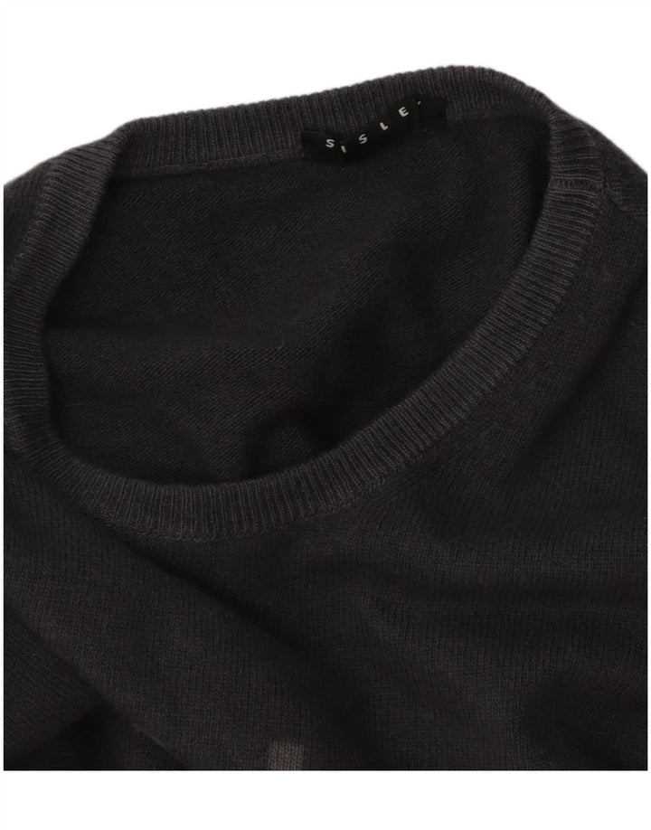 Sisley Herren-Pullover mit grafischem Rundhalsausschnitt, mittelgrau