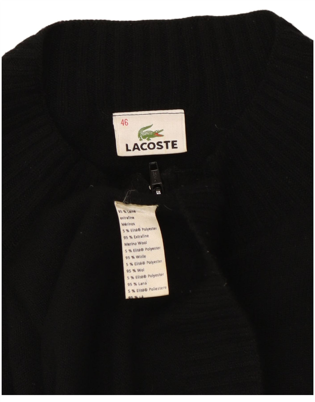 Lacoste Damen Strickjacke Pullover Größe 46 XL Schwarze Wolle
