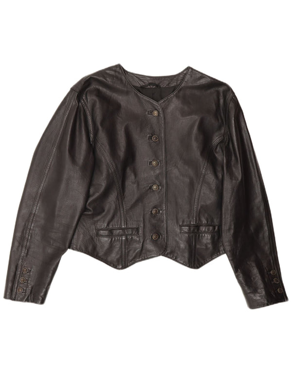 BOGNER Damen Crop Lederjacke UK 14 Medium Schwarz