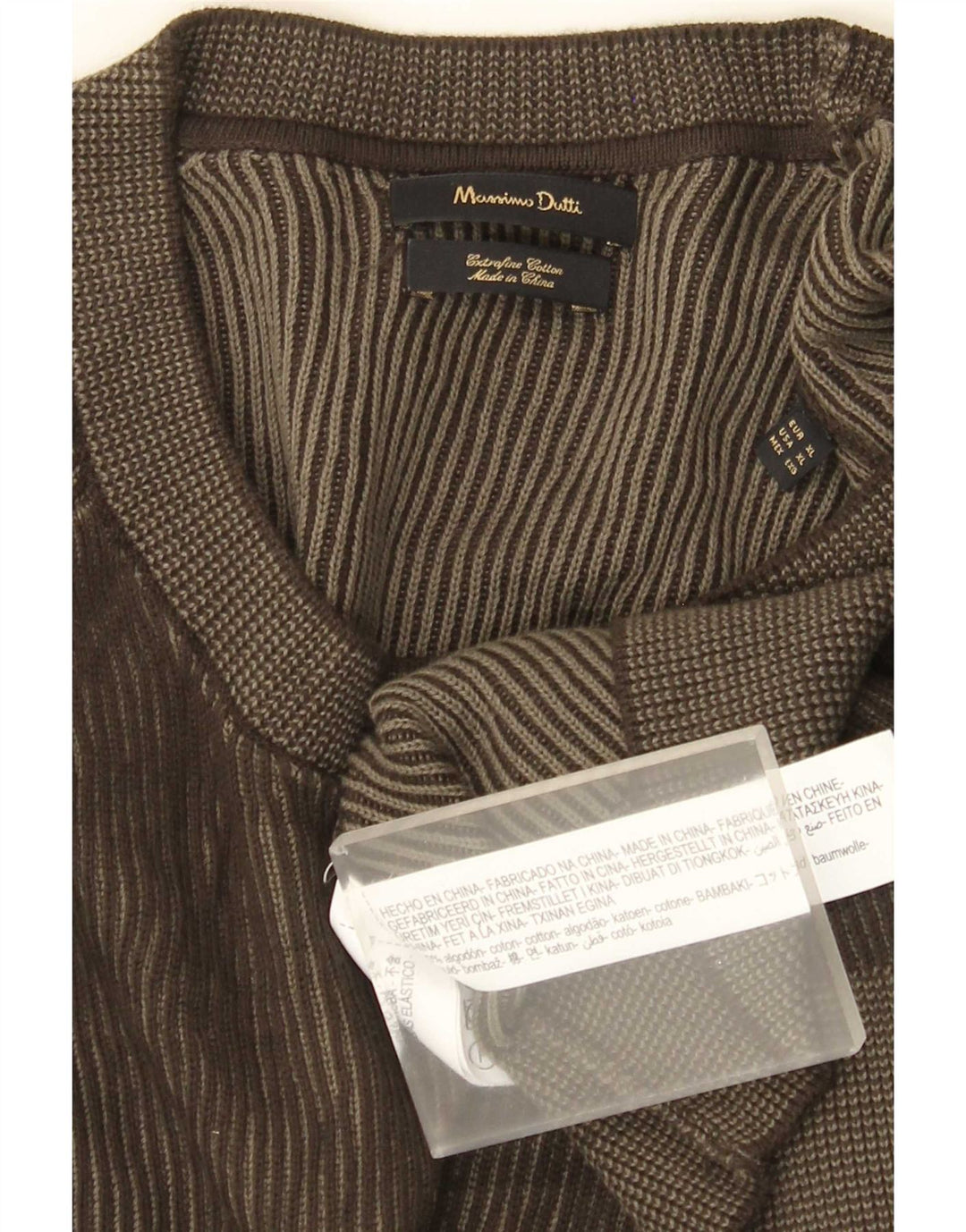 Massimo Dutti Herren-Pullover mit Rundhalsausschnitt, XL, Khaki, Baumwolle