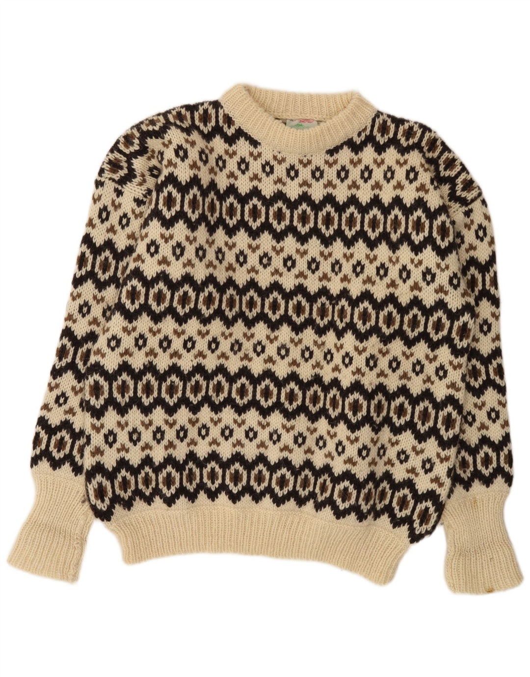 Stobi Herren-Pullover mit Rundhalsausschnitt, 2XL, cremefarbene, geometrische Wolle