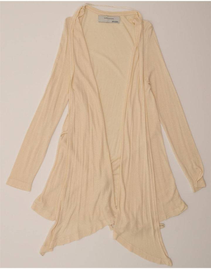 Zara Damen Longline-Cardigan-Pullover UK 12 Mittelbeige