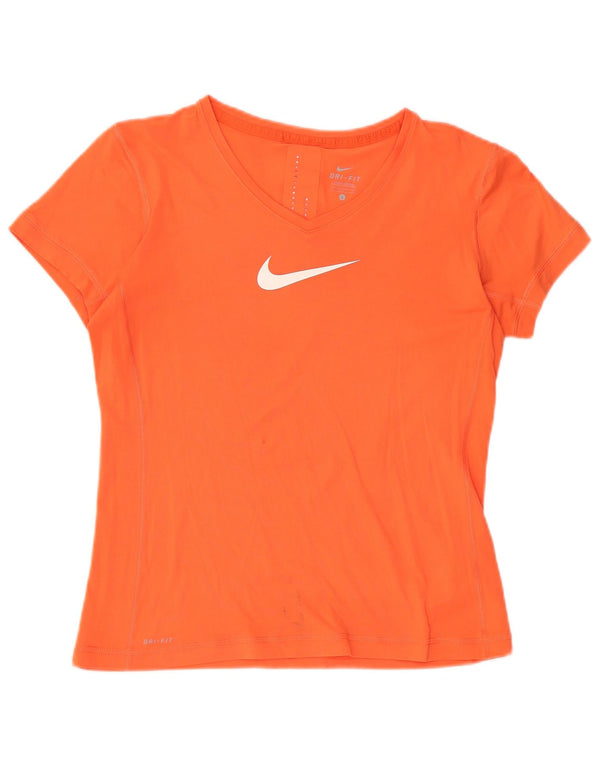 Nike Damen Dri Fit Graphic T-Shirt Top UK 14 Large Orange