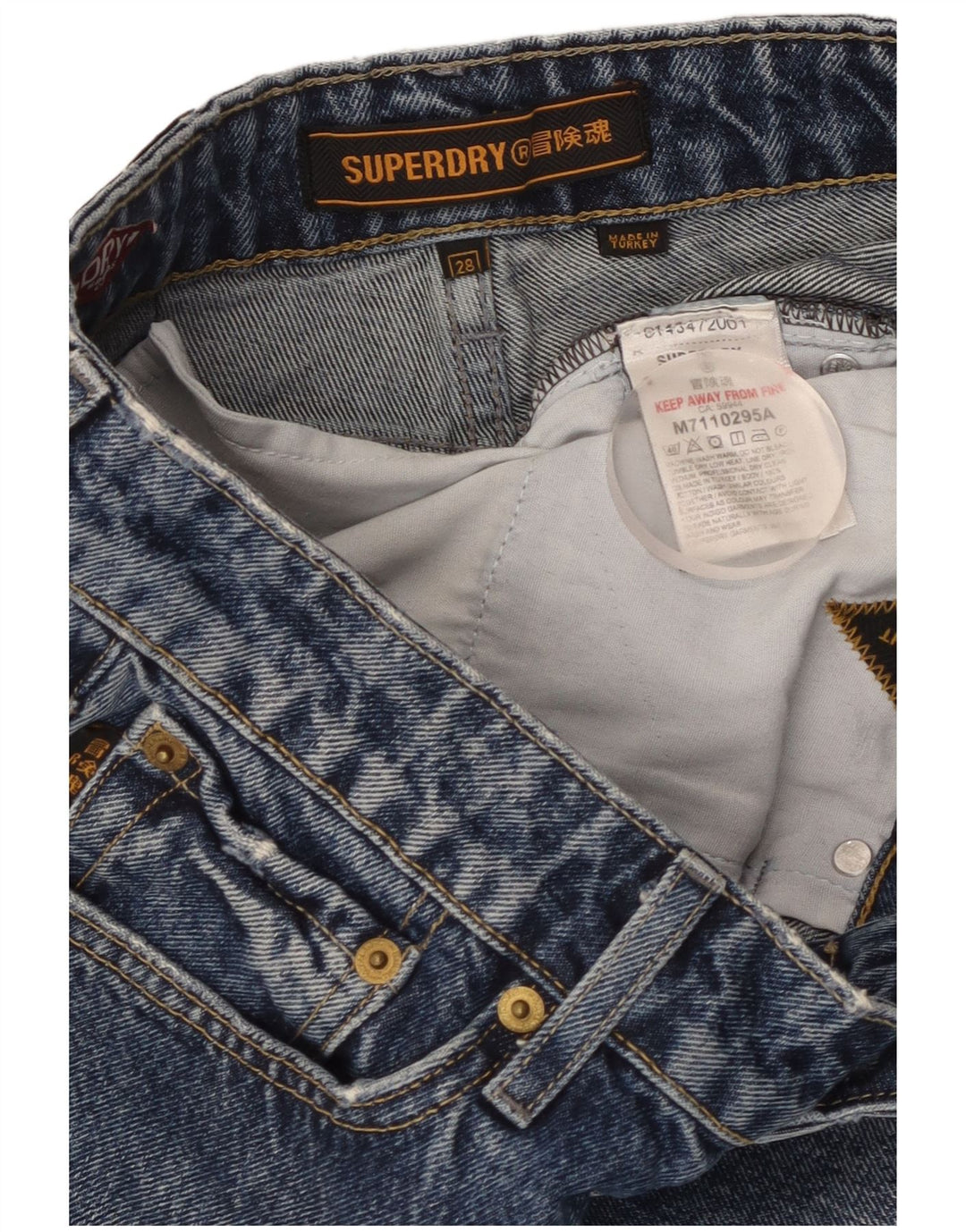 SUPERDRY Damen Jeansshorts W28 mittelblaue Baumwolle