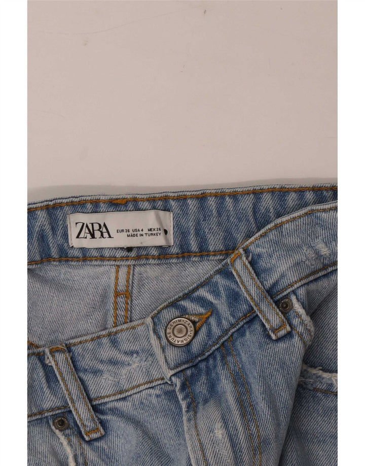 Zara Damen Distressed Denim Shorts EU 36 XS W26 Blau