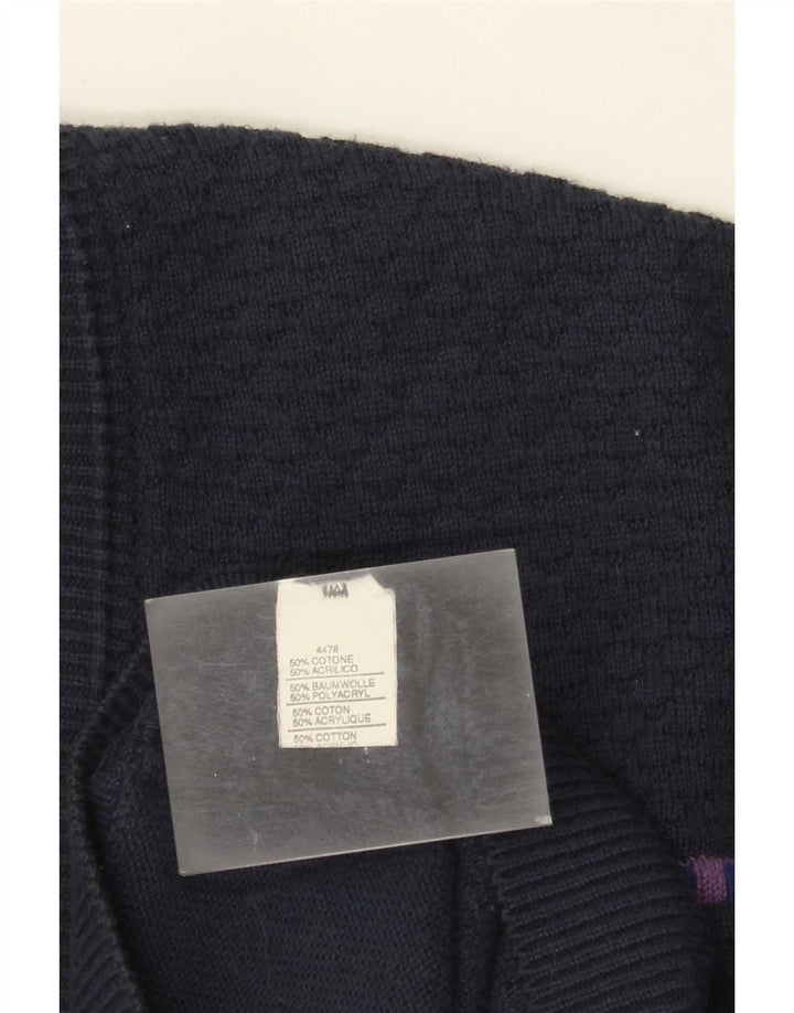 Vintage Herren Cardigan Pullover Große marineblaue geometrische Baumwolle
