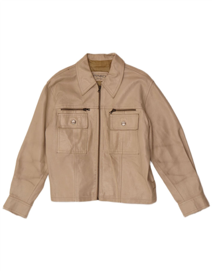 Pinko Damen Lederjacke IT 42 Mittelbeige