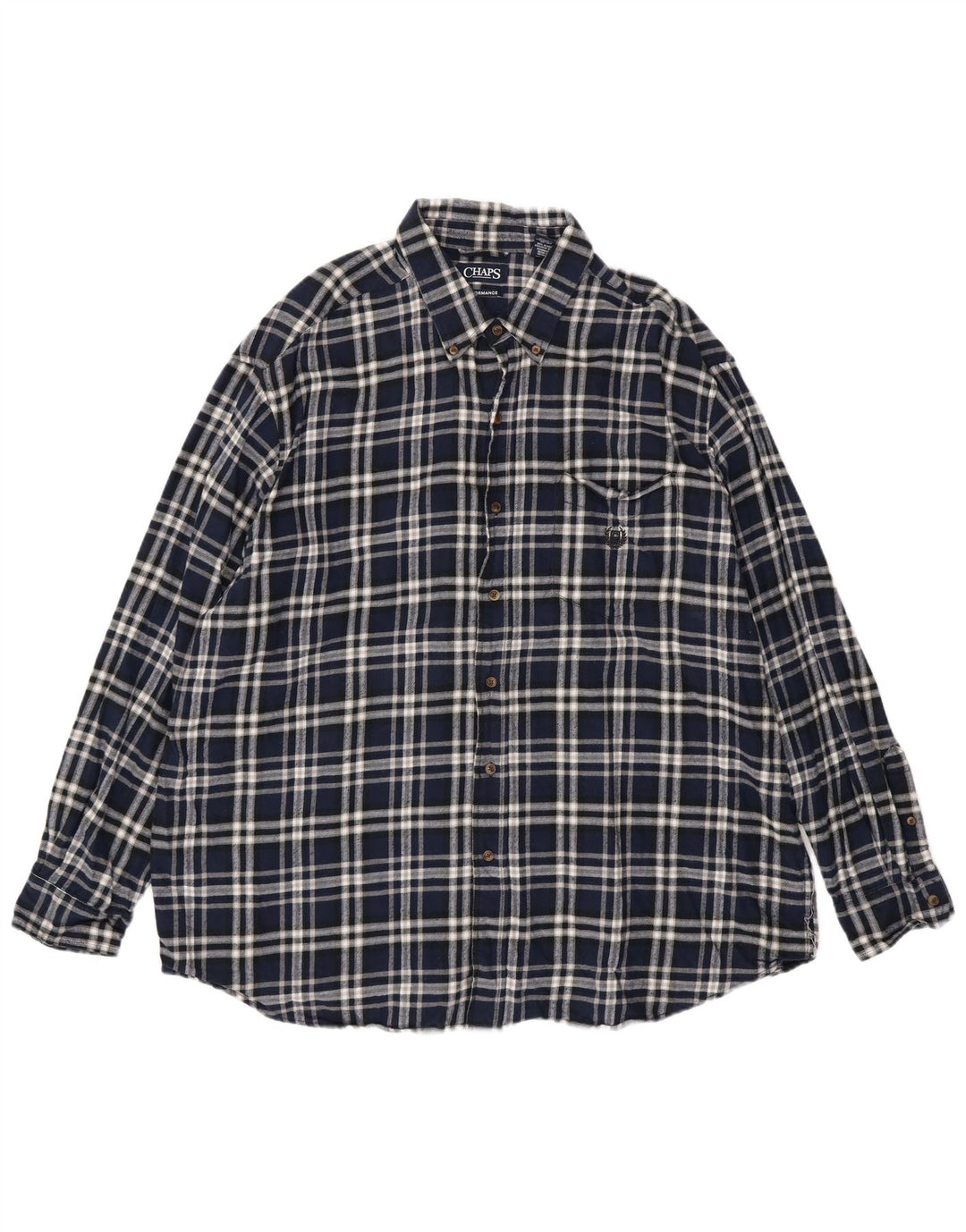 CHAPS Mens Grant Fit Flannel Shirt 2XL Navy Blue Check Cotton