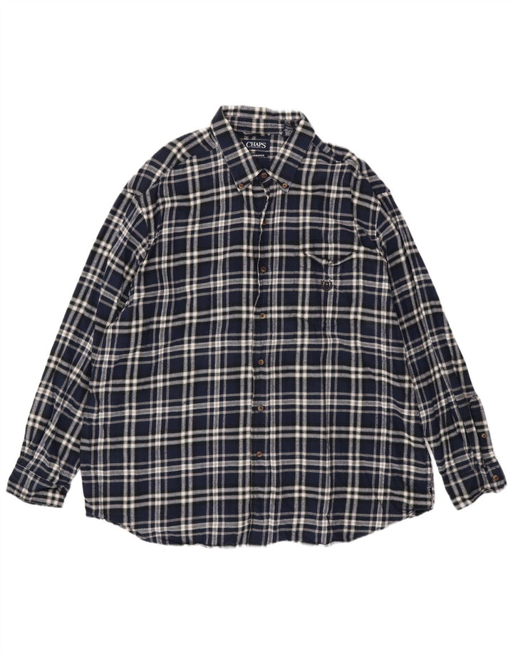 CHAPS Mens Grant Fit Flannel Shirt 2XL Navy Blue Check Cotton