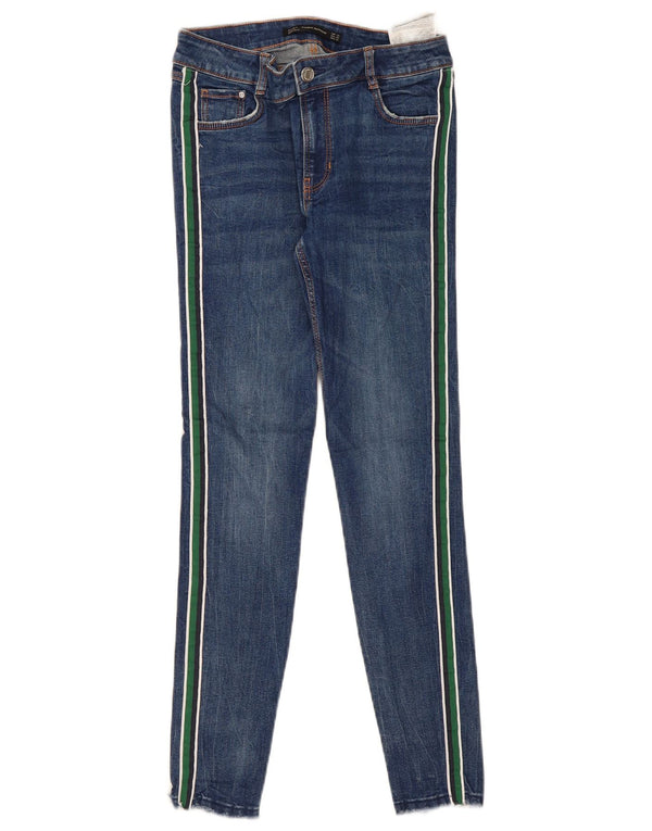 Zara Damen Skinny Jeans EU 38 Small W28 L27 Blau gestreift Baumwolle