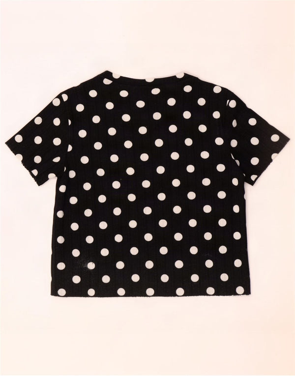 Zara Damen Crop T-Shirt Top UK 14 Large Black Polka Dot
