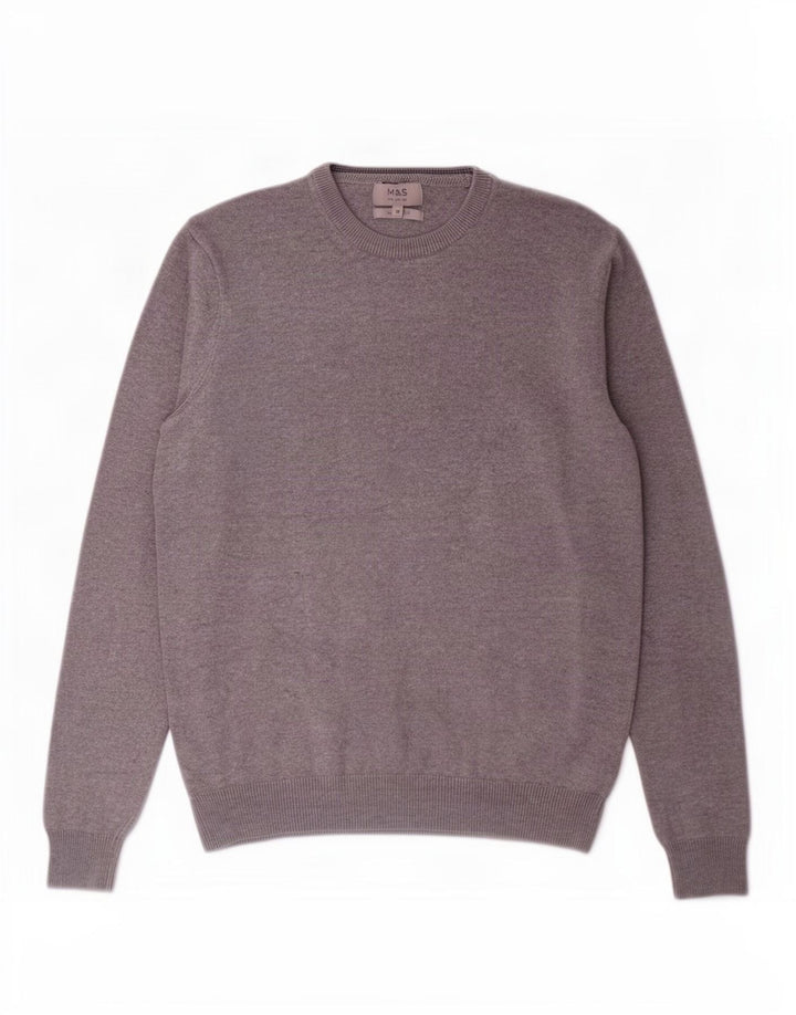 Marks & Spencer Herren-Pullover mit Rundhalsausschnitt, mittelgraue Baumwolle