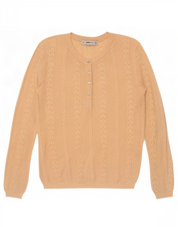 Zara Damen-Pullover mit Knopfkragen, Gr. 12, Mittelbeige